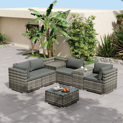 7PC Outdoor Wicker Lounge with Storage Corner - Grey