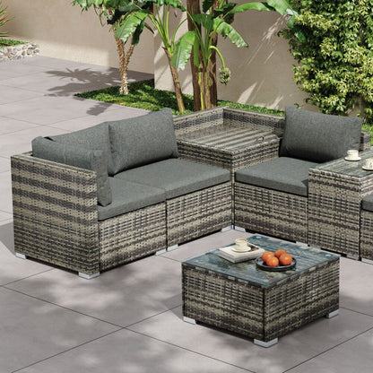 7PC Outdoor Wicker Lounge with Storage Corner - Grey