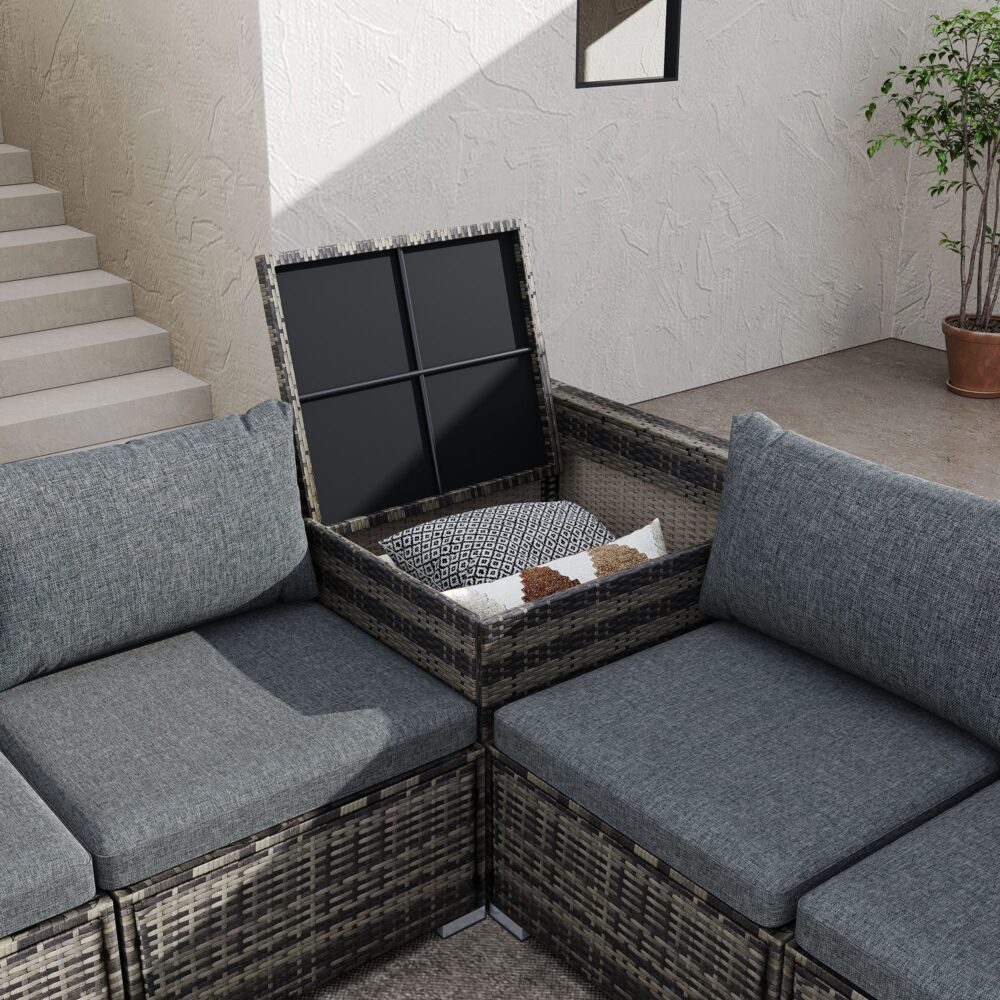 7PC Outdoor Wicker Lounge with Storage Corner - Grey
