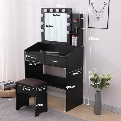 Diana Vanity Set with Lighted Mirror- Black