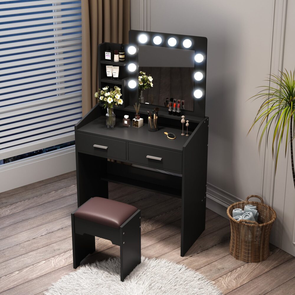 Diana Vanity Set with Lighted Mirror- Black