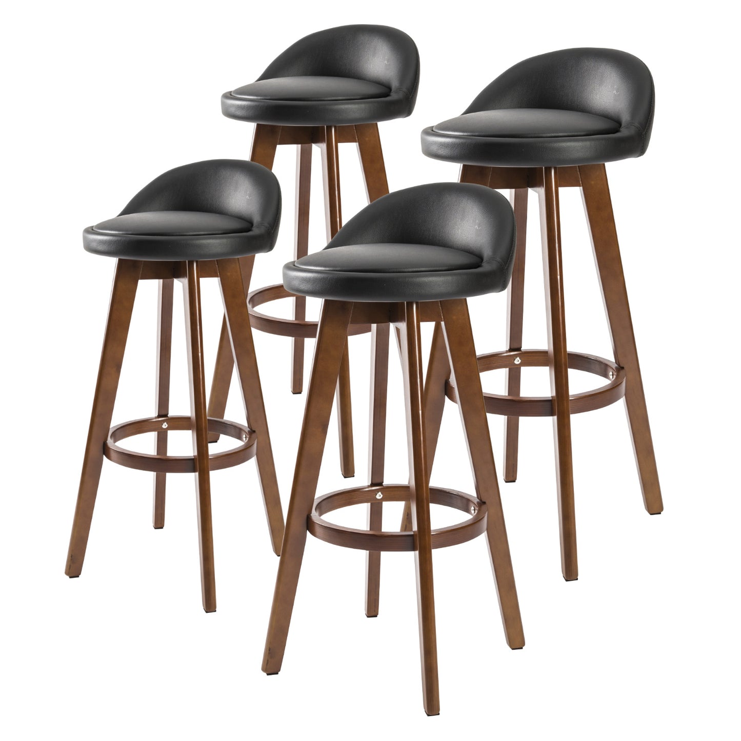 Set of 4 Leila Wooden Bar Stool - Black