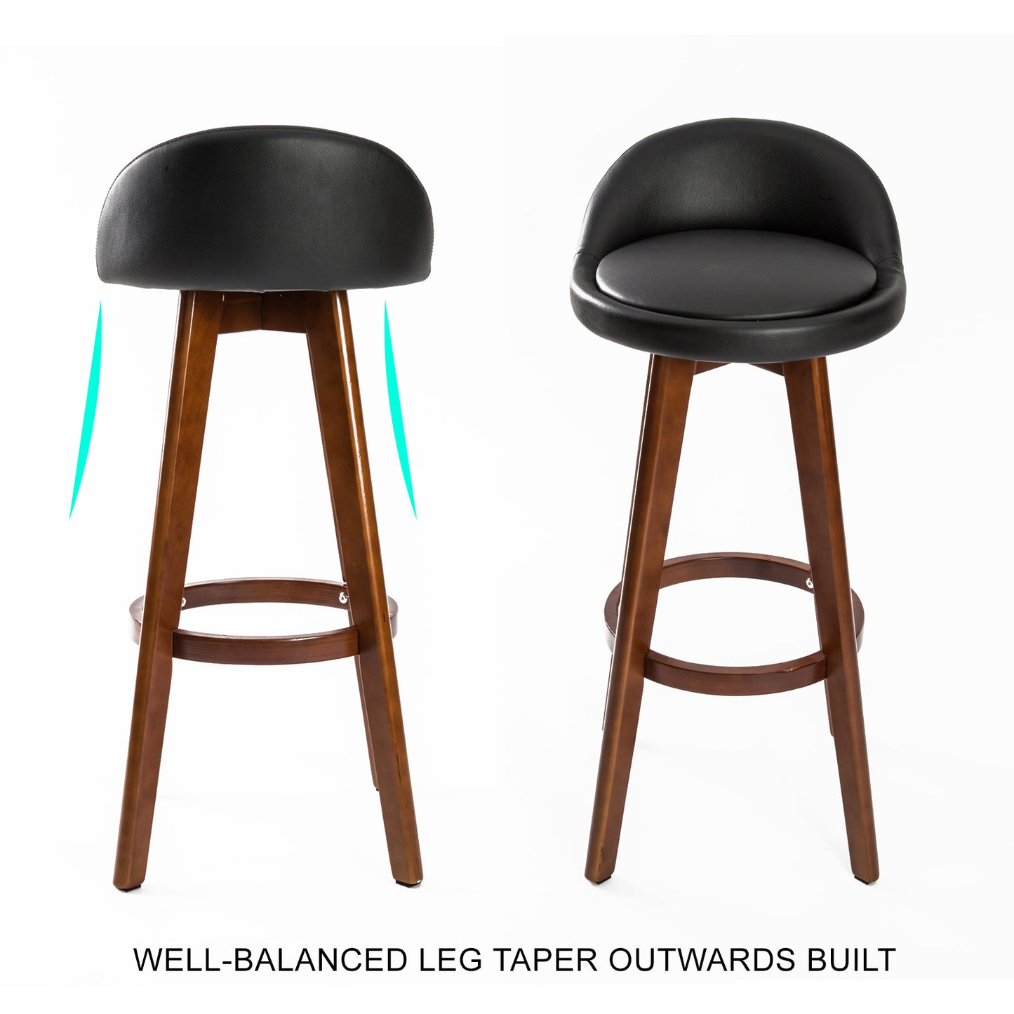 Set of 4 Leila Wooden Bar Stool - Black