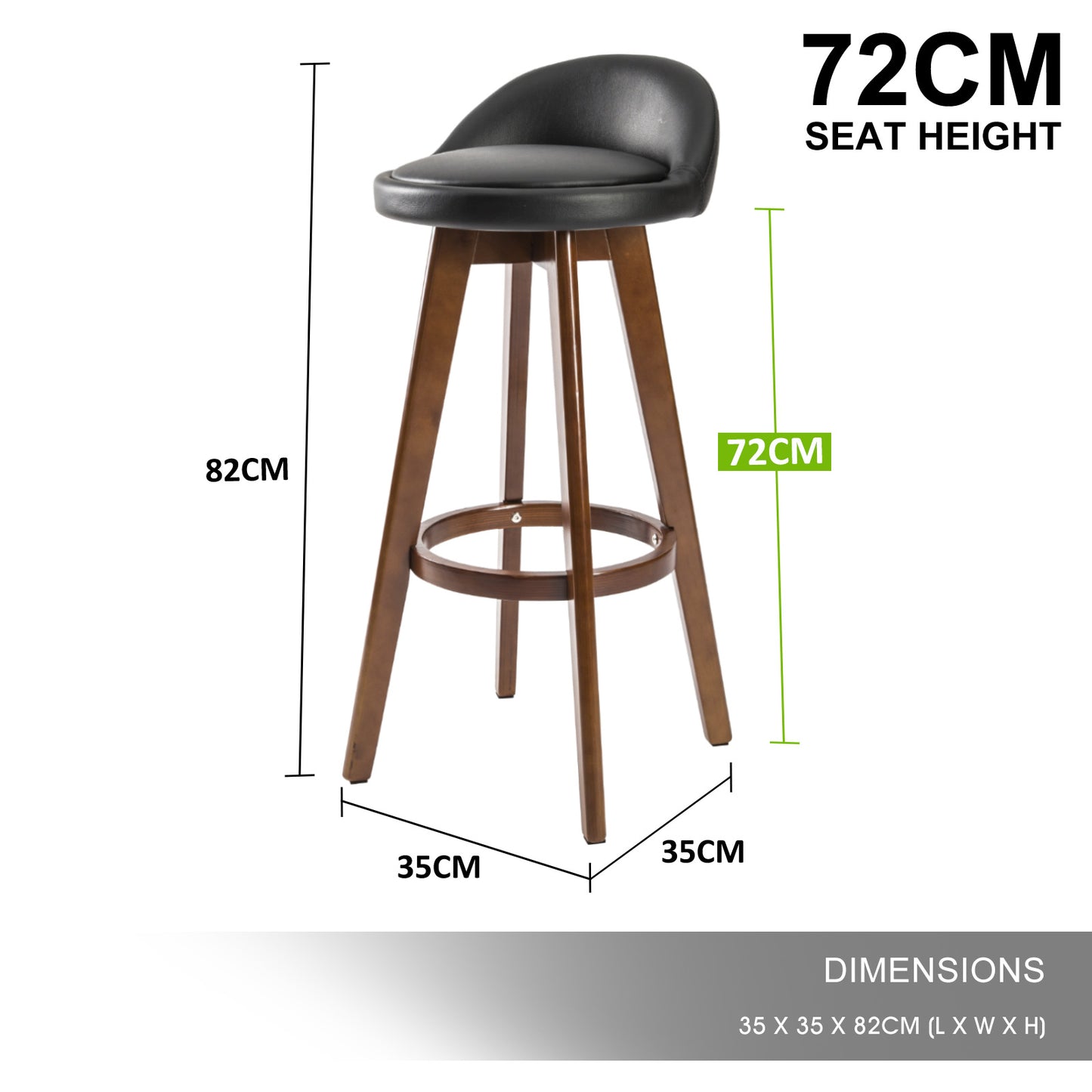 Set of 4 Leila Wooden Bar Stool - Black