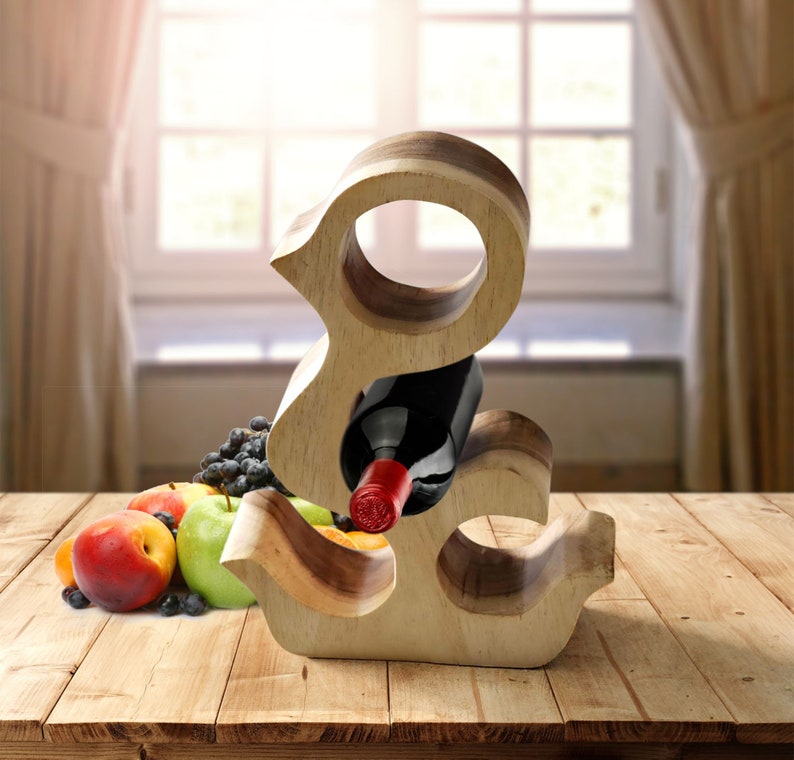 Handcrafted Carved Wine Rack 4 bottle - Acacia Wood