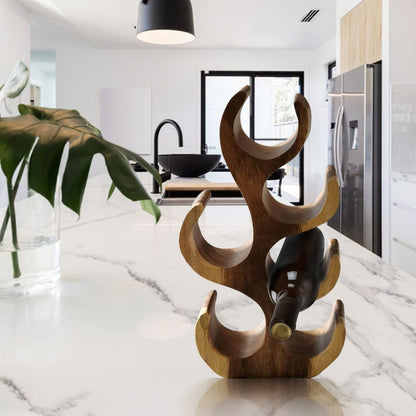 Handcrafted Carved Wooden Wine Rack 6 bottle - Acacia Wood