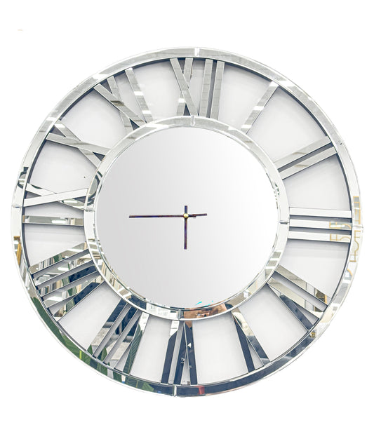 Decorative Silver Mirror Clock - 75cm
