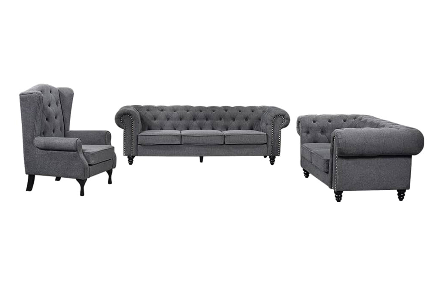 Chesterfield Tufted Lounge Set - Charcoal Grey