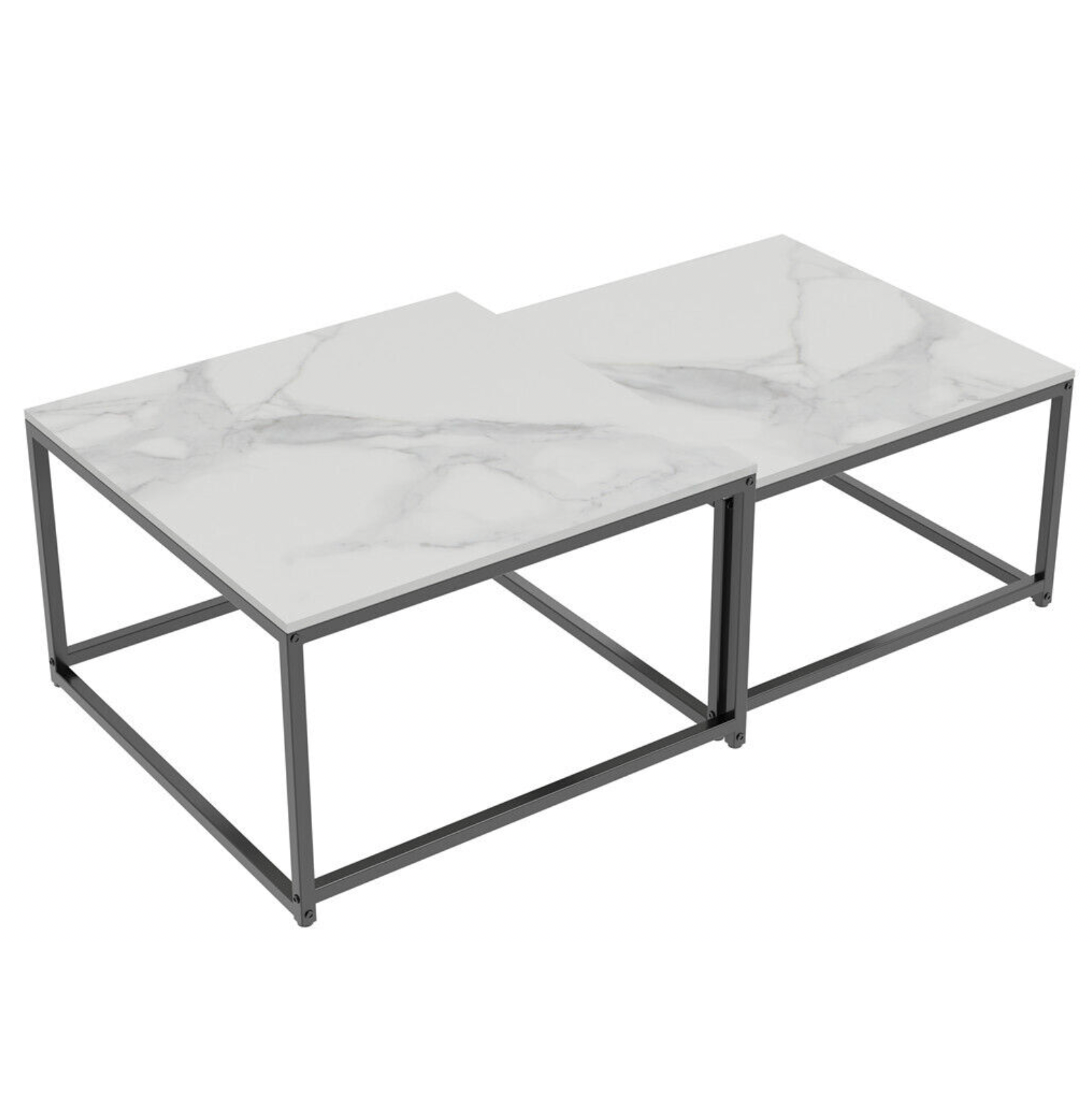 Ciest Square Nested Coffee Table Set - White Marble Stone