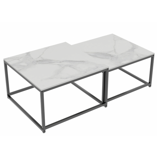 Ciest Square Nested Coffee Table Set - White Marble Stone