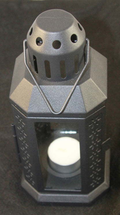 Vintage Black Metal Miner Lantern – Tealight Candle Holder
