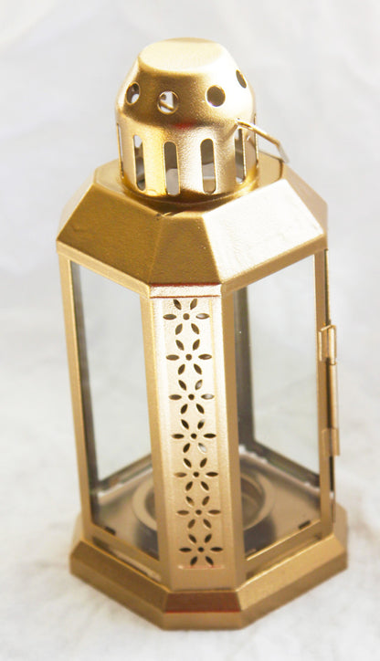 Elegant Gold Metal Miner Lantern – Tealight Candle Holder