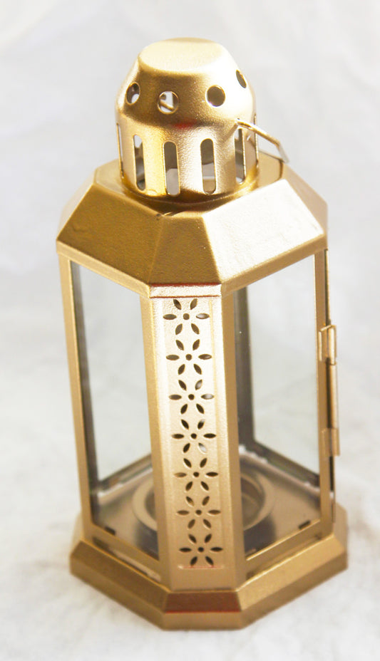 Elegant Gold Metal Miner Lantern – Tealight Candle Holder