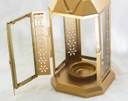 Elegant Gold Metal Miner Lantern – Tealight Candle Holder