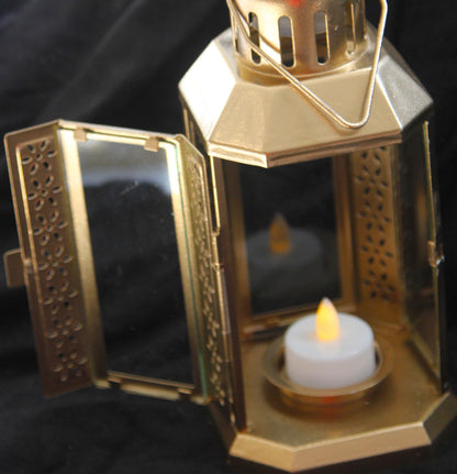 Elegant Gold Metal Miner Lantern – Tealight Candle Holder