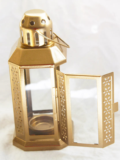 Elegant Gold Metal Miner Lantern – Tealight Candle Holder
