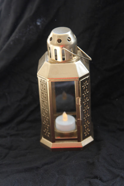 Elegant Gold Metal Miner Lantern – Tealight Candle Holder