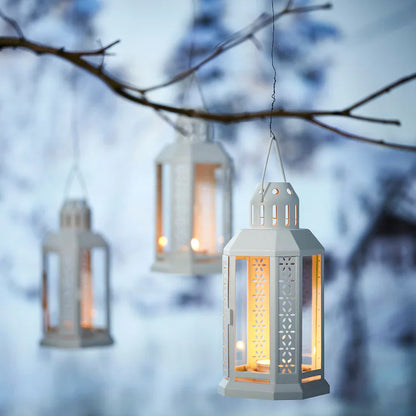 Classic White Metal Miner Lantern – Tealight Candle Holder