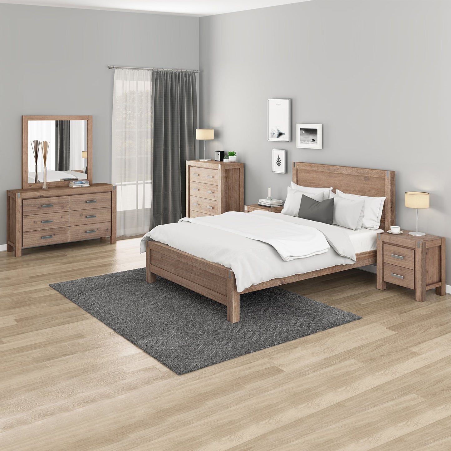 Nowra 5 Piece Single Bedroom Suite in Solid Wood - Oak