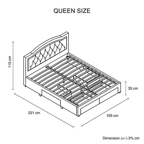 Emily Queen Bed Frame 4 Drawers - Grey
