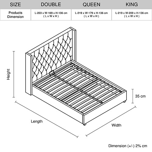 Veronica King Gas Lift Bed Frame - Grey