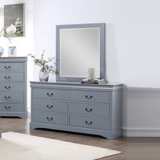 Spencer 6 Drawer with Mirror - Grey