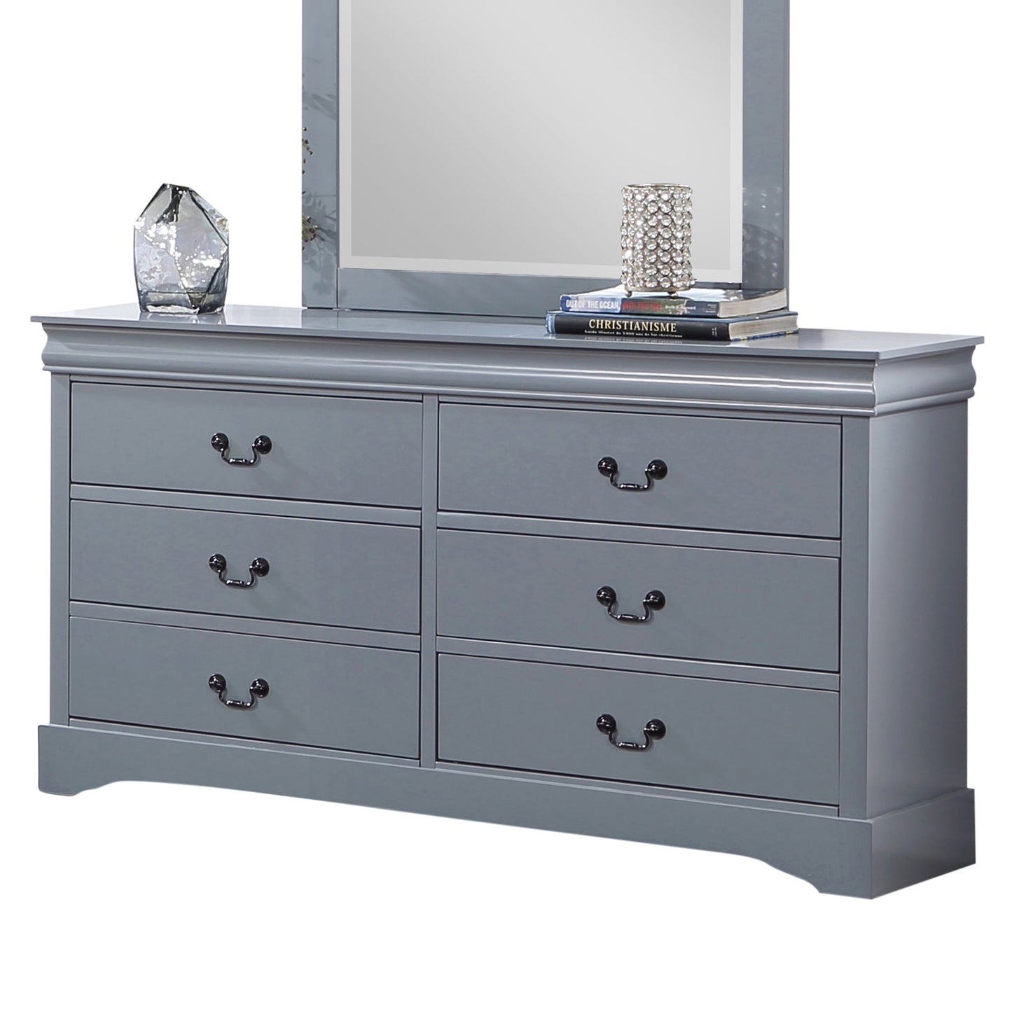 Spencer 6 Drawer with Mirror - Grey