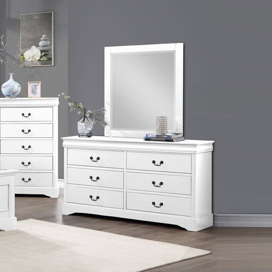 Spencer 6 Drawer with Mirror - White