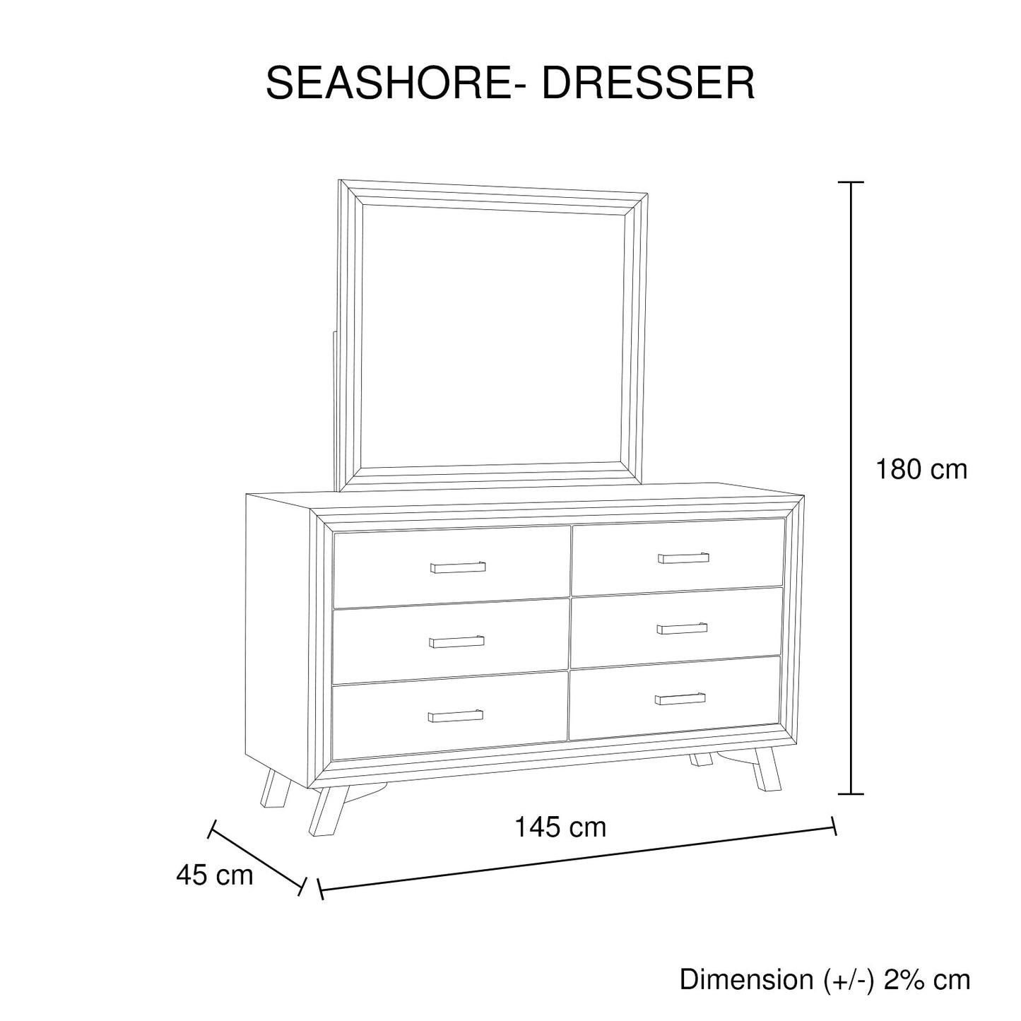 Seashore 6 Drawer with Mirror - Silver Brush