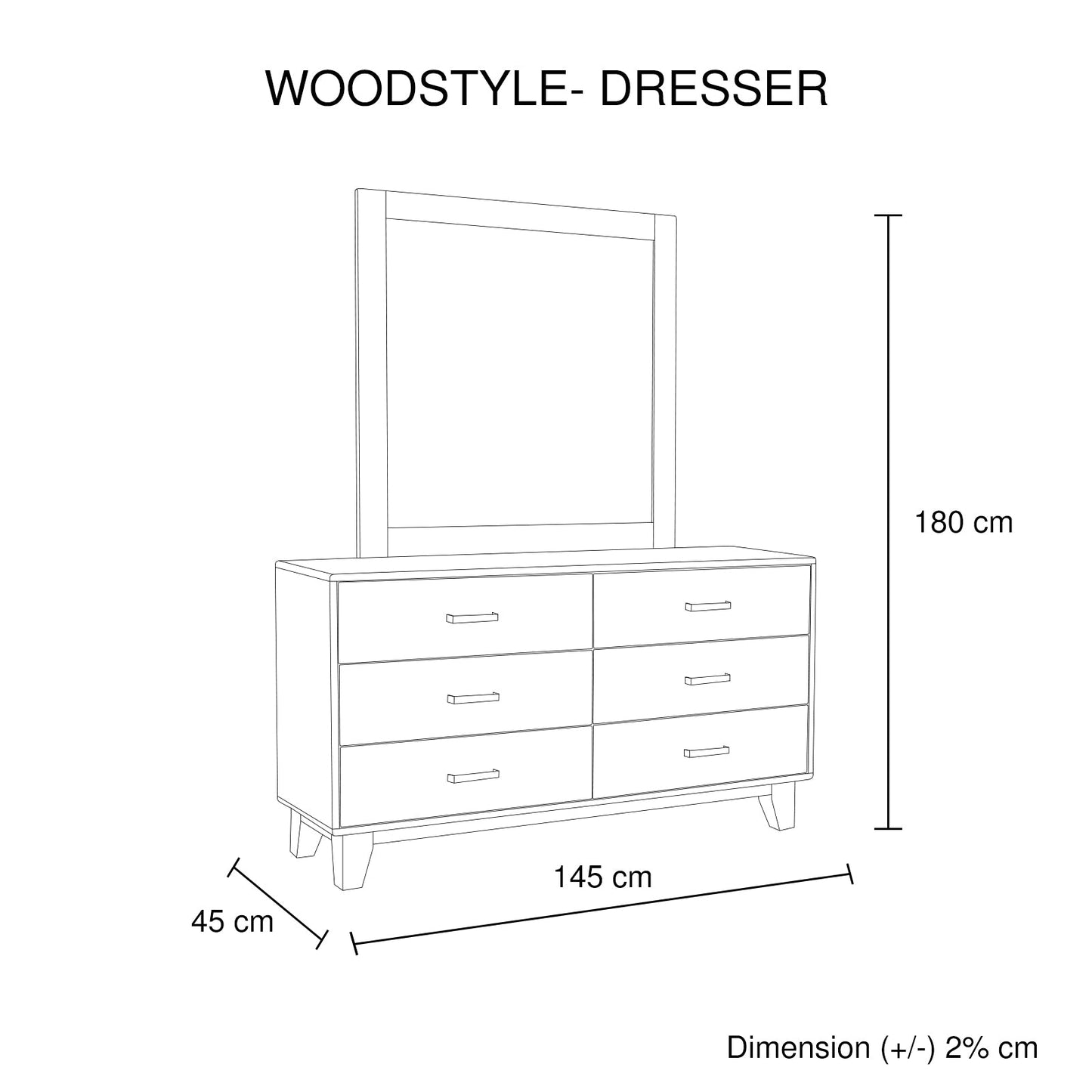 Woodstyle 6 Drawer with Mirror - Vintage Light Brown