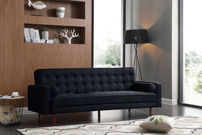 3-Seater Button Tufted Lounge Set in Velvet - Black