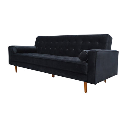 3-Seater Button Tufted Lounge Set in Velvet - Black