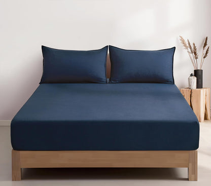 Vintage Washed Microfibre Fitted Sheet Set – Navy Blue