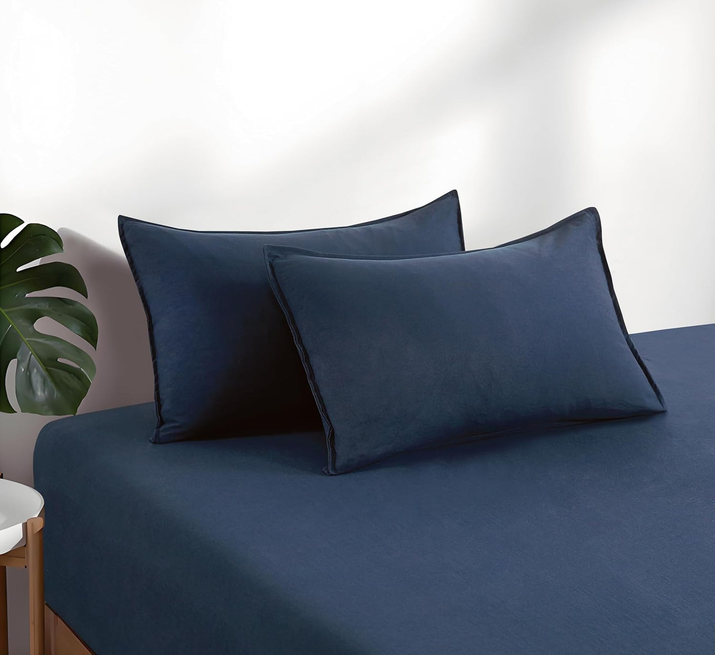 Vintage Washed Microfibre Fitted Sheet Set – Navy Blue