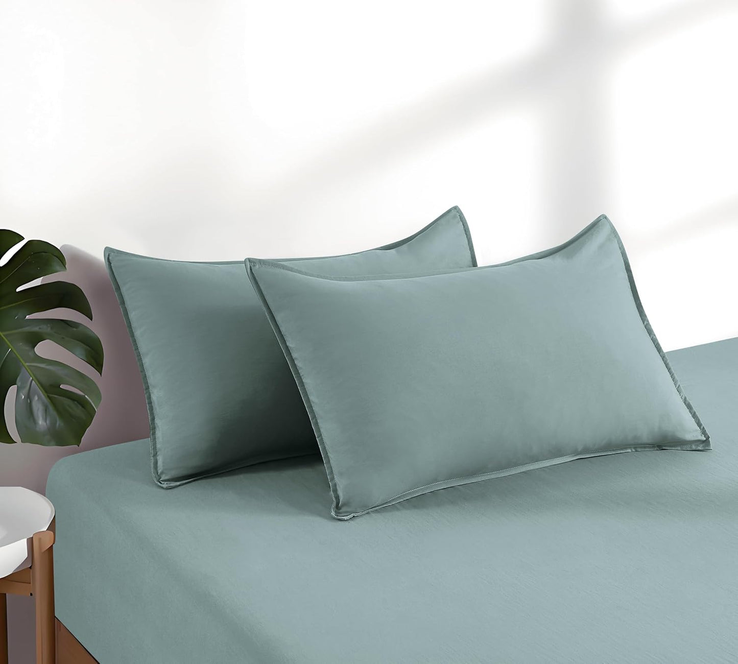 Vintage Washed Microfibre Fitted Sheet Set – Seafoam