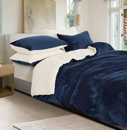 Navy Blue Teddy Sherpa Quilt Cover Set - 2PC