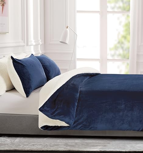 Navy Blue Teddy Sherpa Quilt Cover Set - 2PC