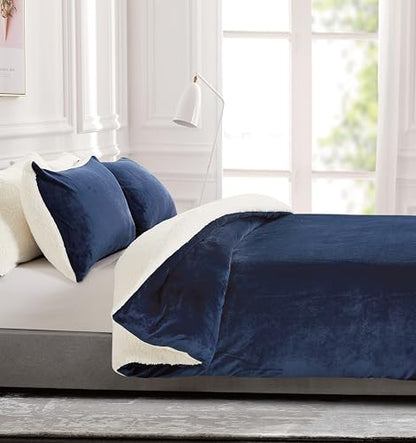 Navy Blue Teddy Sherpa Quilt Cover Set - 2PC