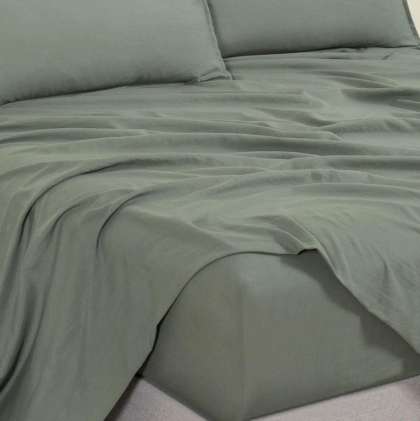 Vintage Washed Microfibre Sheet Set with 1 Pillowcase - Khaki Green