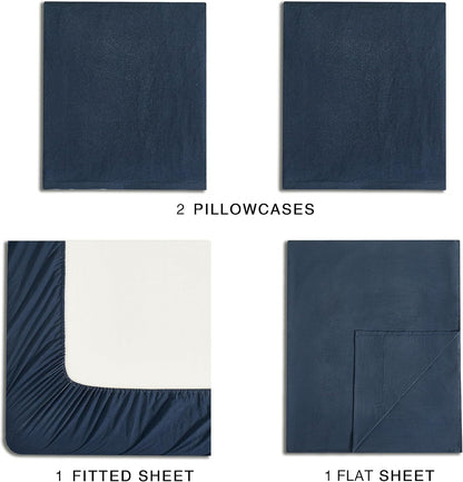 Vintage Washed Microfibre Sheet Set with 1 Pillowcase - Navy