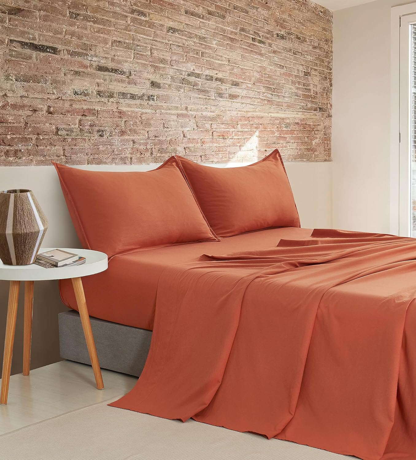Vintage Washed Microfibre Sheet Set with 1 Pillowcase - Terracotta