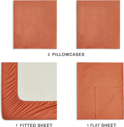 Vintage Washed Microfibre Sheet Set with 1 Pillowcase - Terracotta