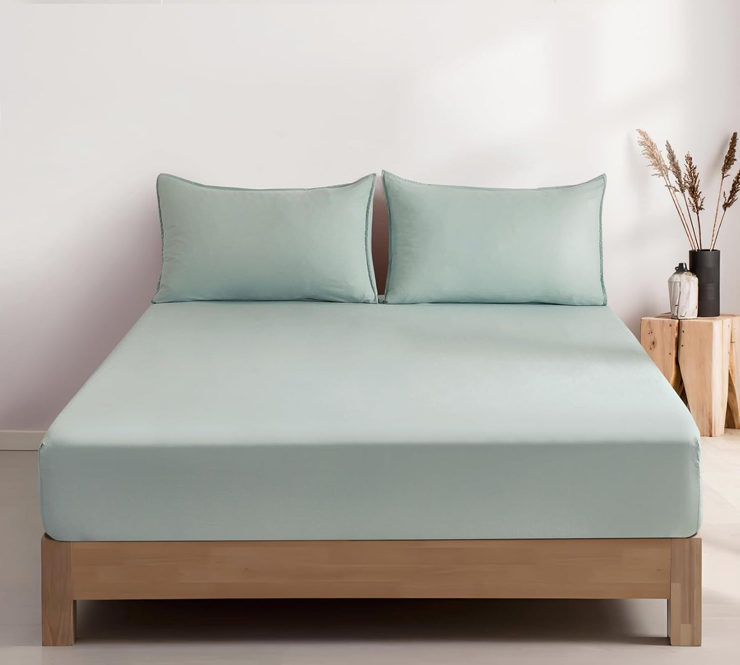 Vintage Washed Microfibre Fitted Sheet Set – Sage