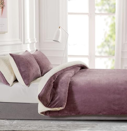 Mauve Teddy Sherpa Quilt Cover Set - 3PC