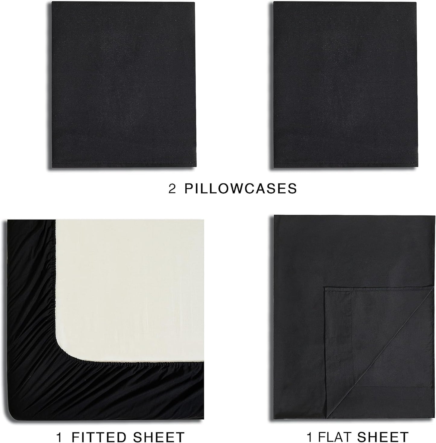 Vintage Washed Microfibre Sheet Set with 2 Pillowcases - Black