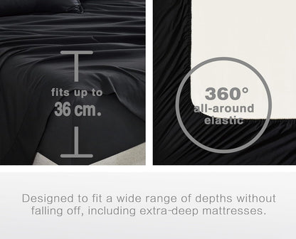 Vintage Washed Microfibre Sheet Set with 2 Pillowcases - Black