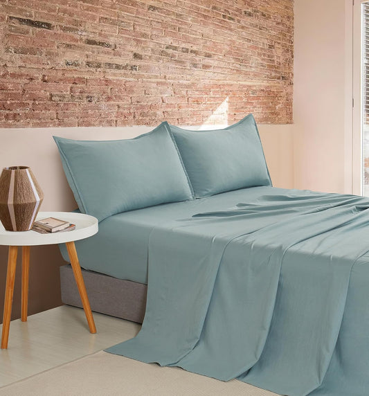 Vintage Washed Microfibre Sheet Set with 2 Pillowcases - Seafoam