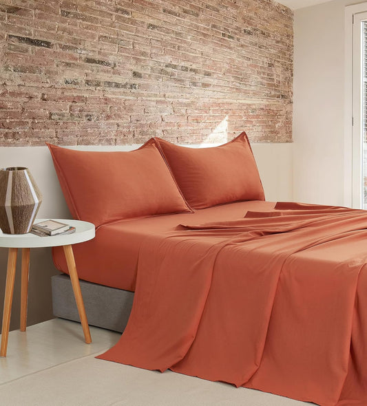 Vintage Washed Microfibre Sheet Set with 2 Pillowcases - Terracotta
