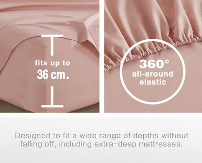 Vintage Washed Microfibre Fitted Sheet Set – Pink