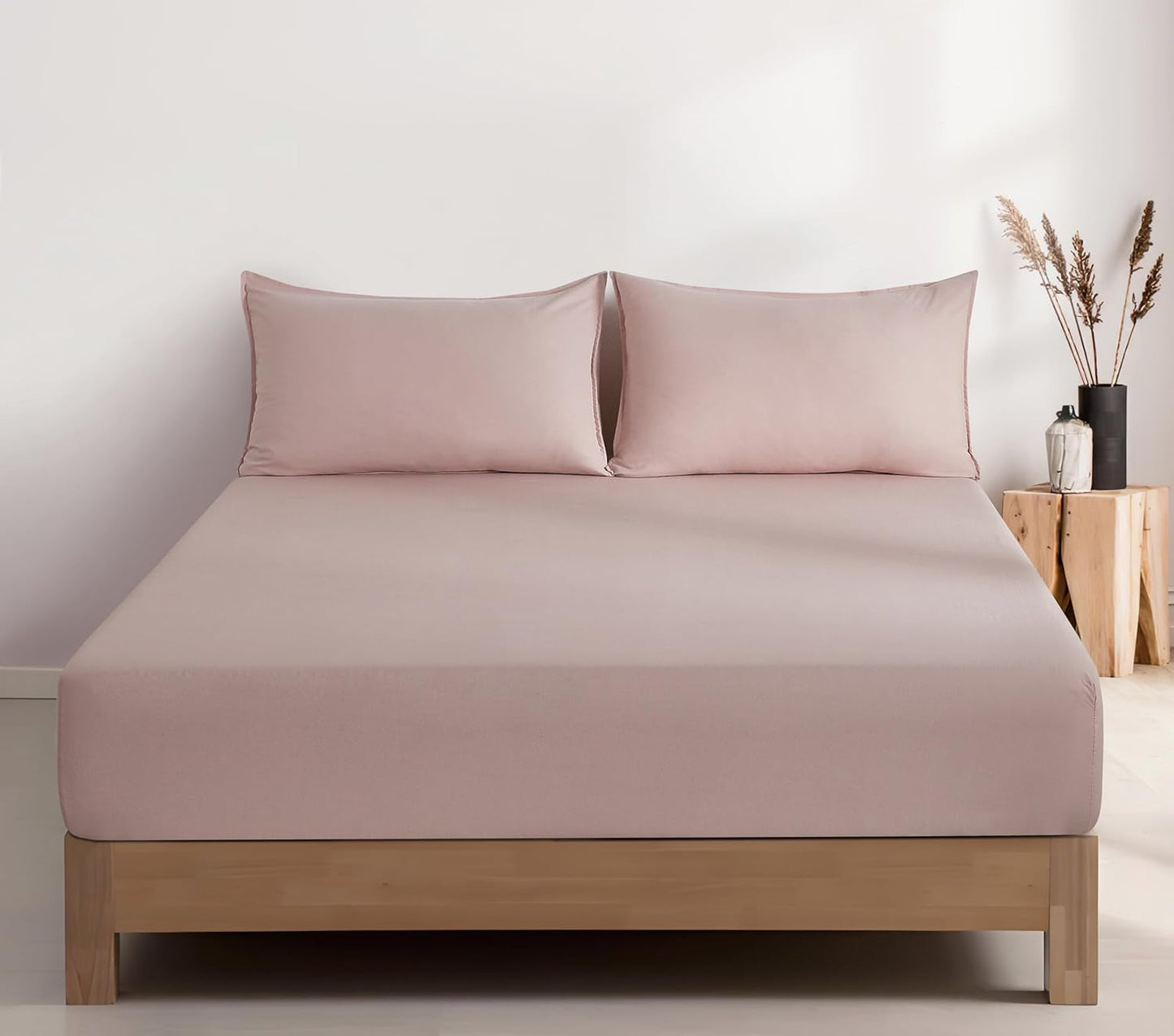 Vintage Washed Microfibre Fitted Sheet Set – Pink